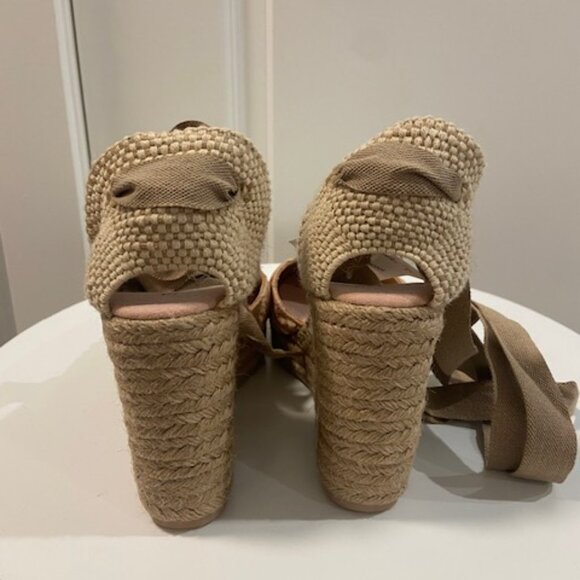 NWOT⭐️ Maypol Espadrilles Platform Wedge Silk Blush/Taupe Lace Up -8 - Picture 5 of 9